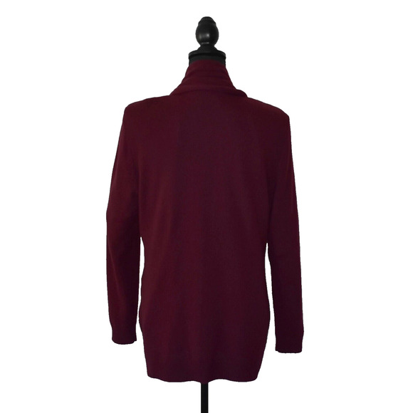 B5 Auth LAFAYETTE 148 Burgundy Hair Paneled Cashmere Open Front Cardigan Size L - Picture 3 of 4